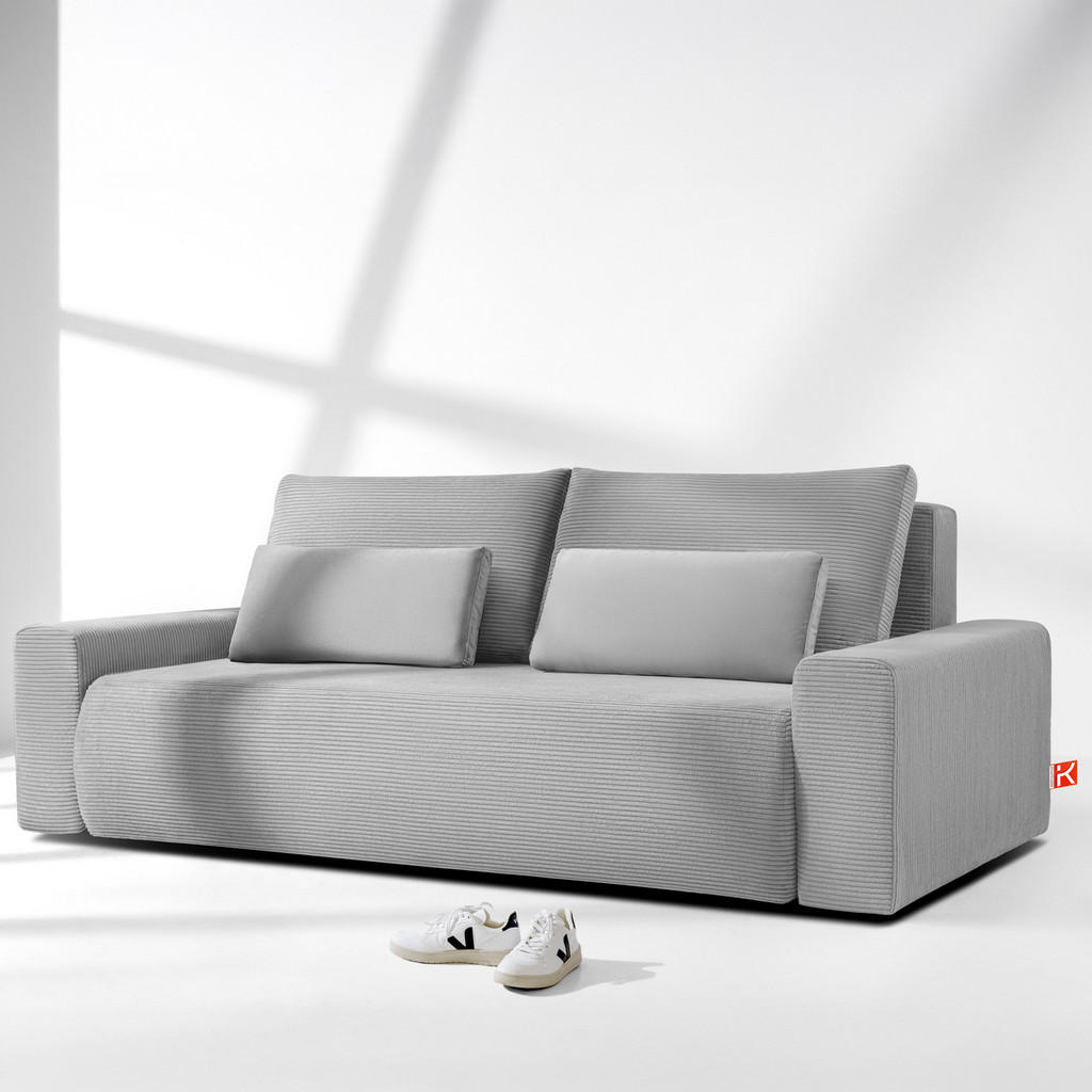 Thumbnail - Konsimo® 3-Sitzer, Hellgrau, Textil, Kiefer, Buche, 250x93x108 cm, Wohnzimmer, Sofas & Couches, Schlafsofas