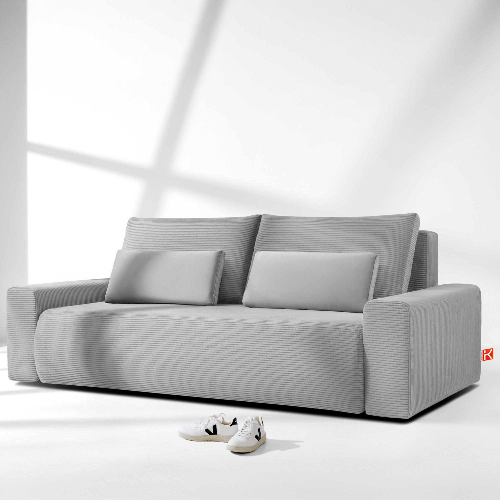 3-SITZER SCHLAFSOFA MOLLIS, Corduroy, Hellgrau - Hellgrau, Holz/Holzwerkstoff (250/93/108cm) - KONSIMO®