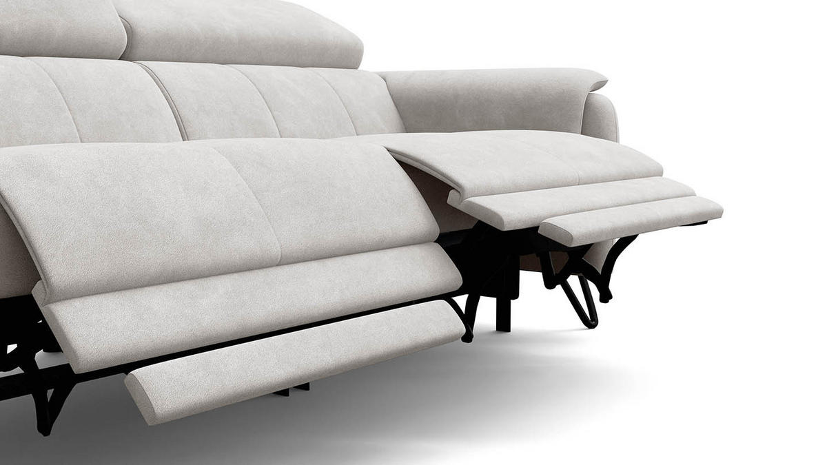 RELAXSOFA RODEN 3-Sitzer mit 2 Relax, creme, Veloursstoff - Creme, Holz/Textil (194/82/103cm) - Wozimo