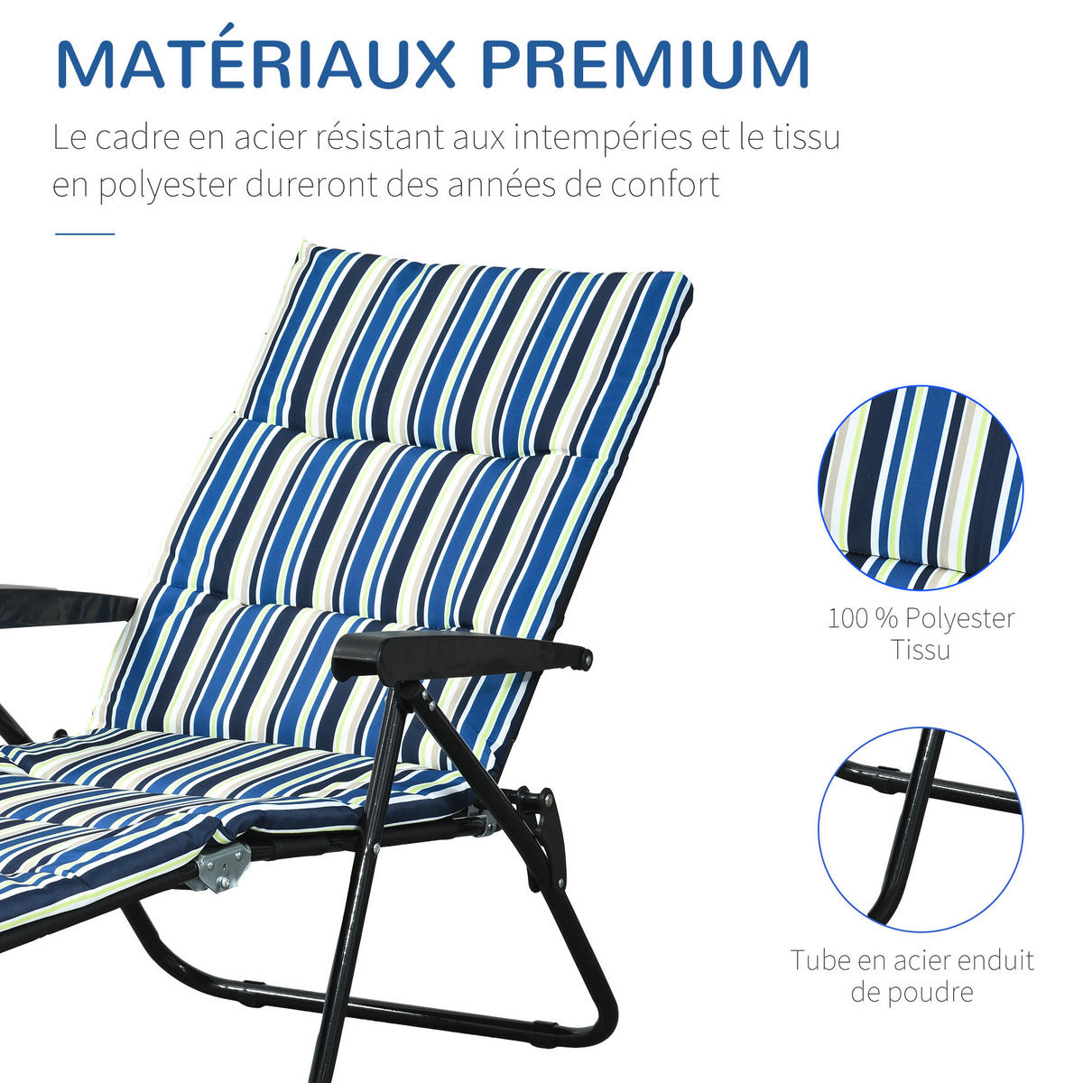 SONNENLIEGE DE-15601 6-fach verstellbar mit Matratze & Armlehnen Mehrfarbig - Multicolor, Metall (58/89/153cm) - ComfortXL