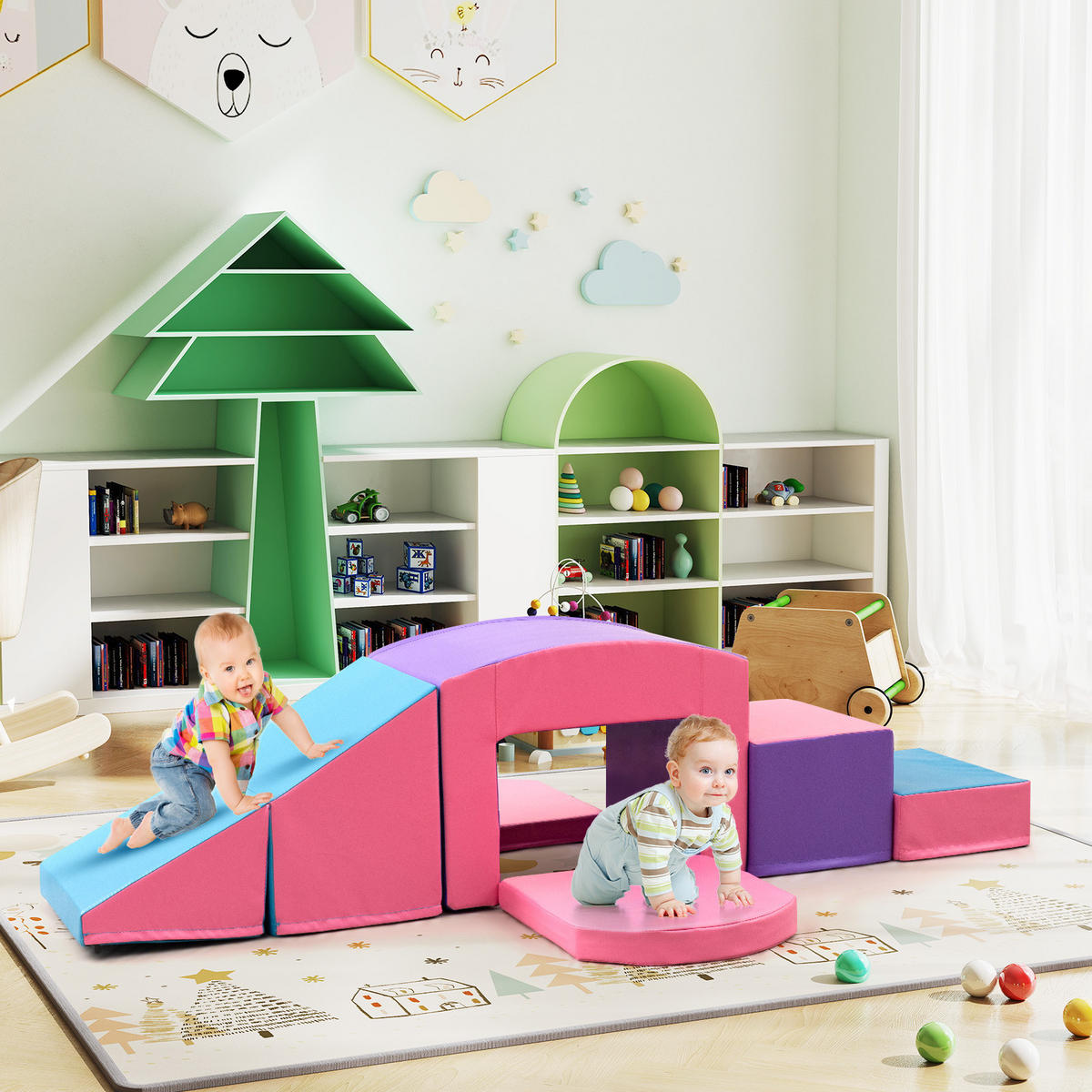 SCHAUMSTOFFBLOCK Lila (7-teilig) - Lila, Leder (30/25/40cm) - COSTWAY