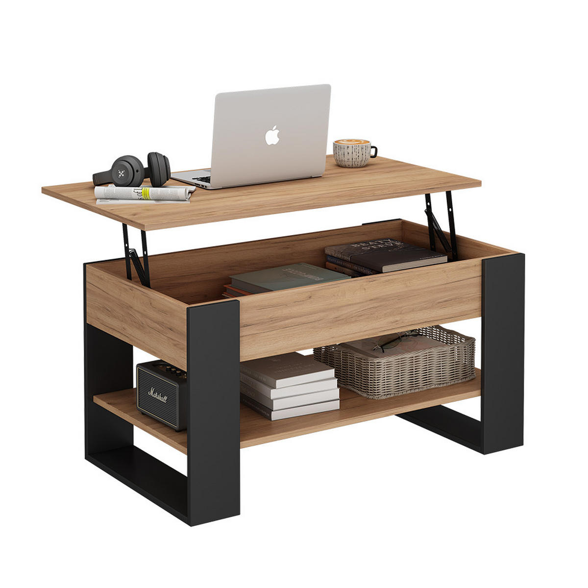 COUCHTISCH Lifto Eiche/Anthrazit 92 x 51 cm mit Liftfunktion - Anthrazit/Grau, Holzwerkstoff (51/92/47cm) - Vicco