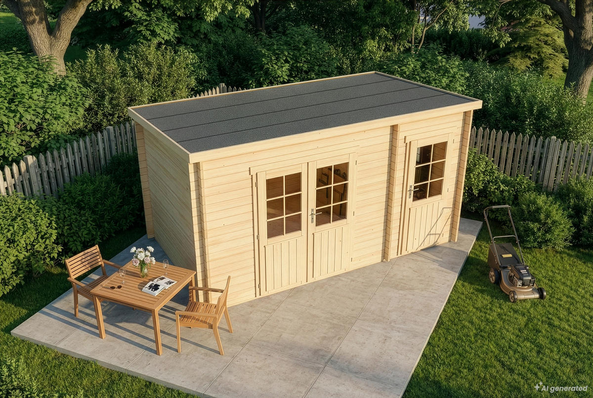 GARTENHAUS Holz Maria mit Anbau - Naturfarben, Holz (450/228/272cm) - Alpholz