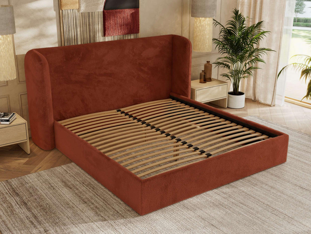 POLSTERBETT EMORA CLASSIC 200/200 - Orange Plüsch - ohne Matratze - Orange, Textil (200/200cm) - MKS