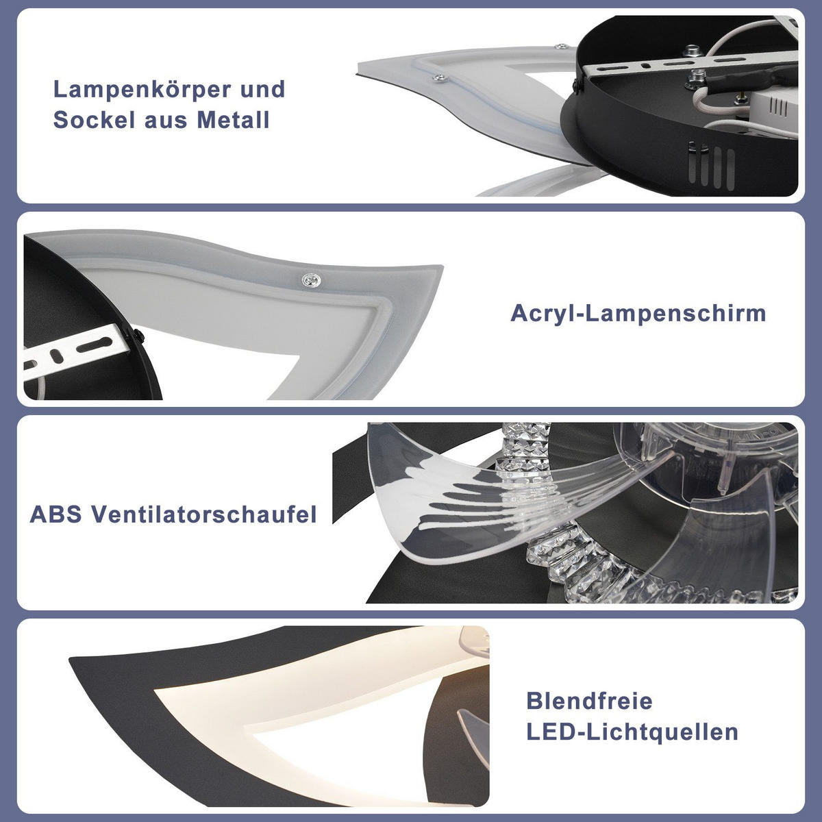 STROPNÝ ventilátor Ettlingen II, 62x62x15 cm - čierna, plast (62/62/15cm) - Nettlife