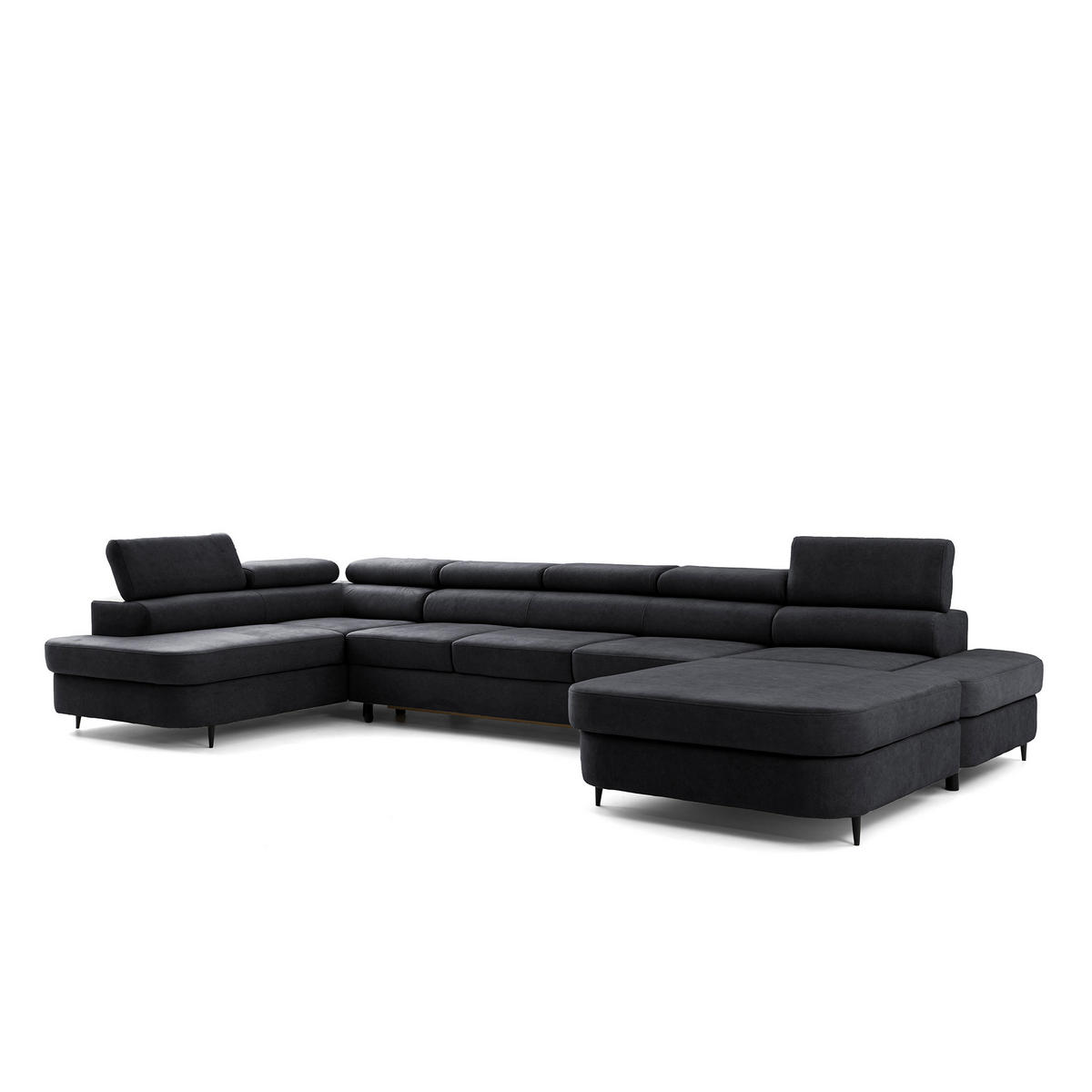 ECKSOFA U-Form PRIAM MAXI U Links mit Schlaffunktion 125x317 Velours Dunkelgrau - Dunkelgrau/Schwarz, Holz/Textil (203/91/400cm) - Muffo