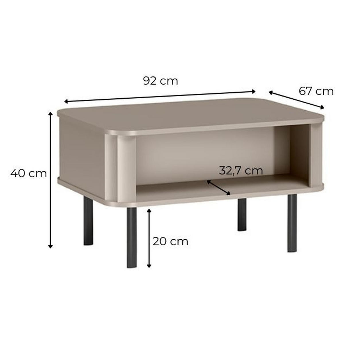 COUCHTISCH Novado NO-10 92 x 67 x 40 cm Greige - Greige, Holzwerkstoff/Metall (67/92/40cm) - Koseto
