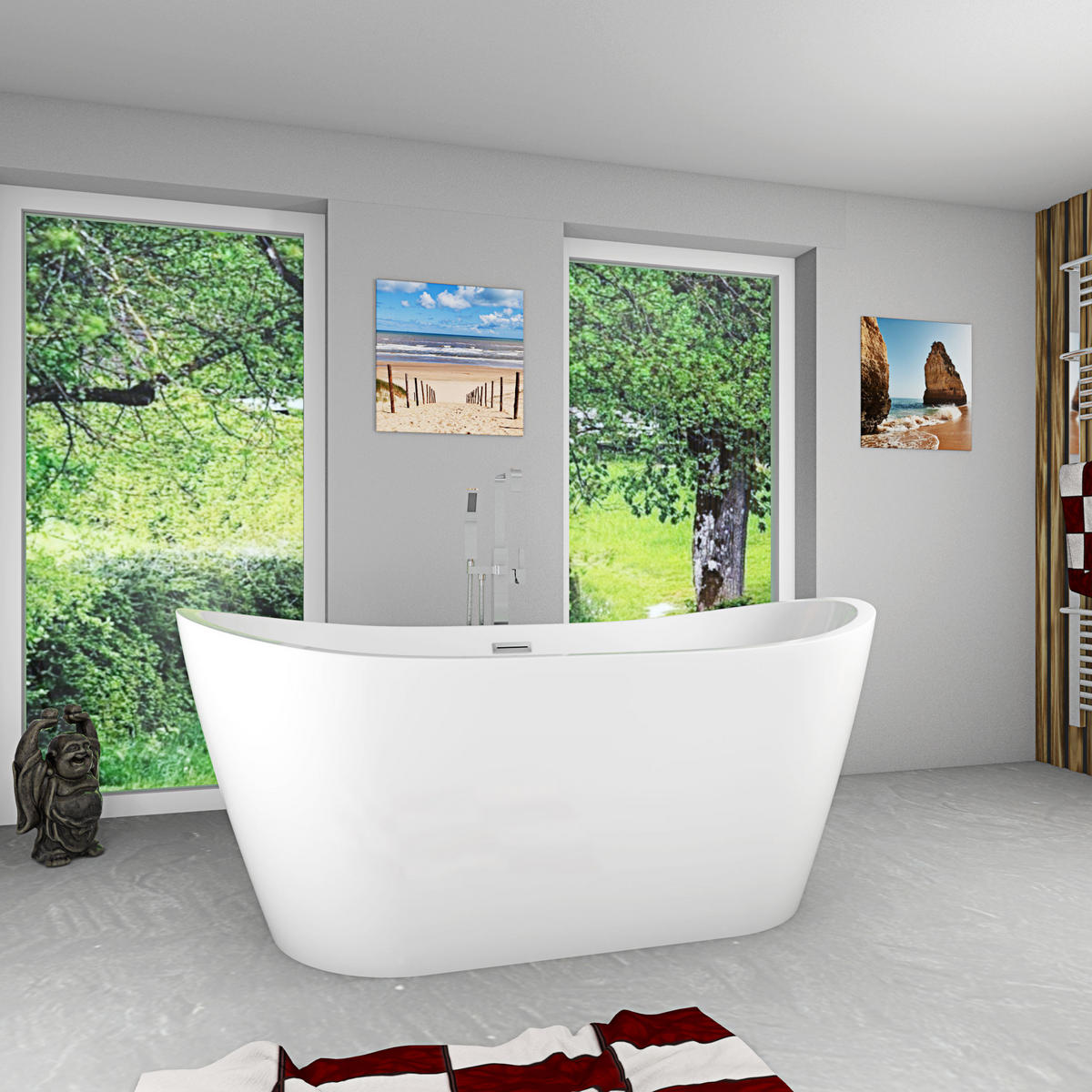 FREISTEHENDE Badewanne Wanne F03 180x89cm mit Armatur AF05 - Weiß, Glas/Kunststoff (80/72/180cm) - AcquaVapore by Sandra Jentho