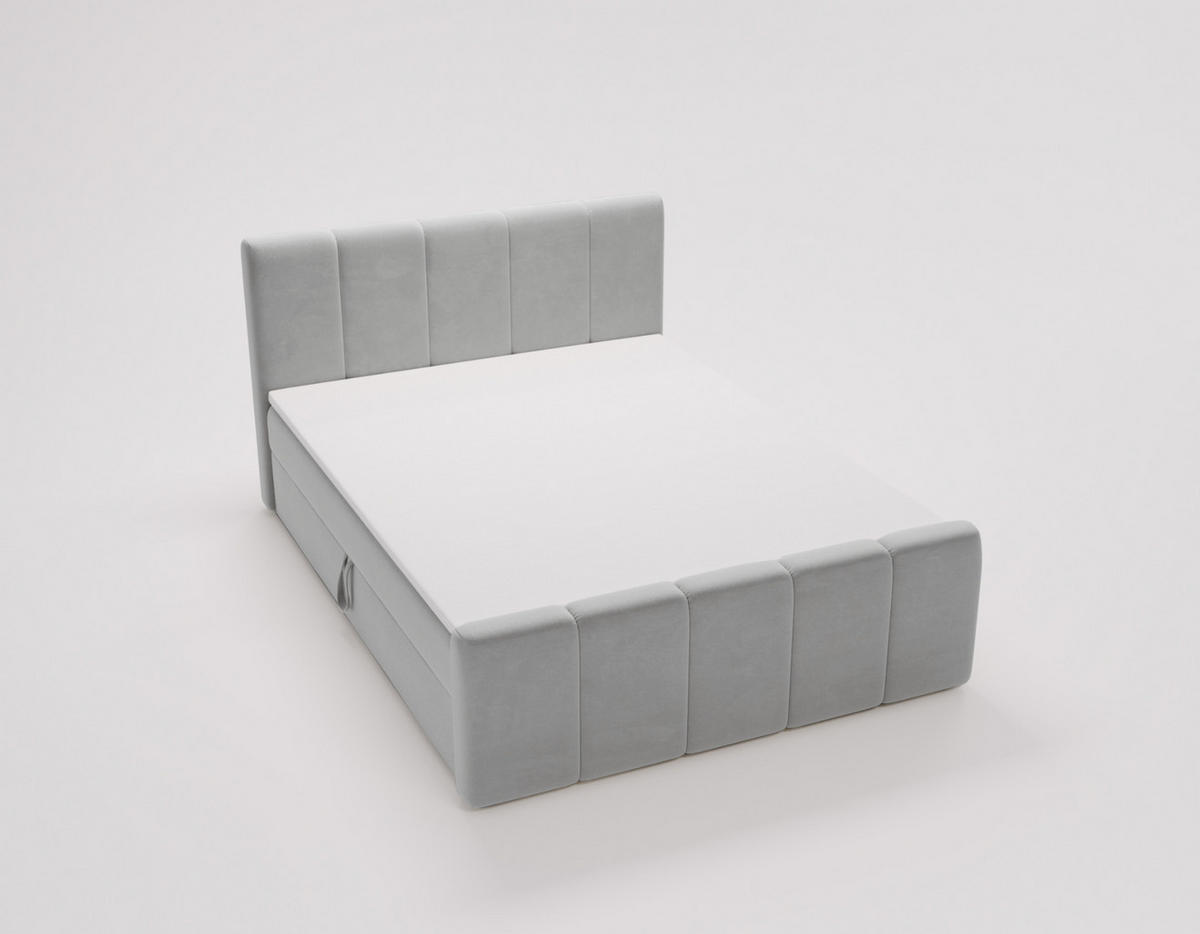 BOXBETT Berg Mit Matratze, Stoff Komodo Hellgrau 160x200 cm - Hellgrau, Holz (160/200cm) - Kaiser Möbel