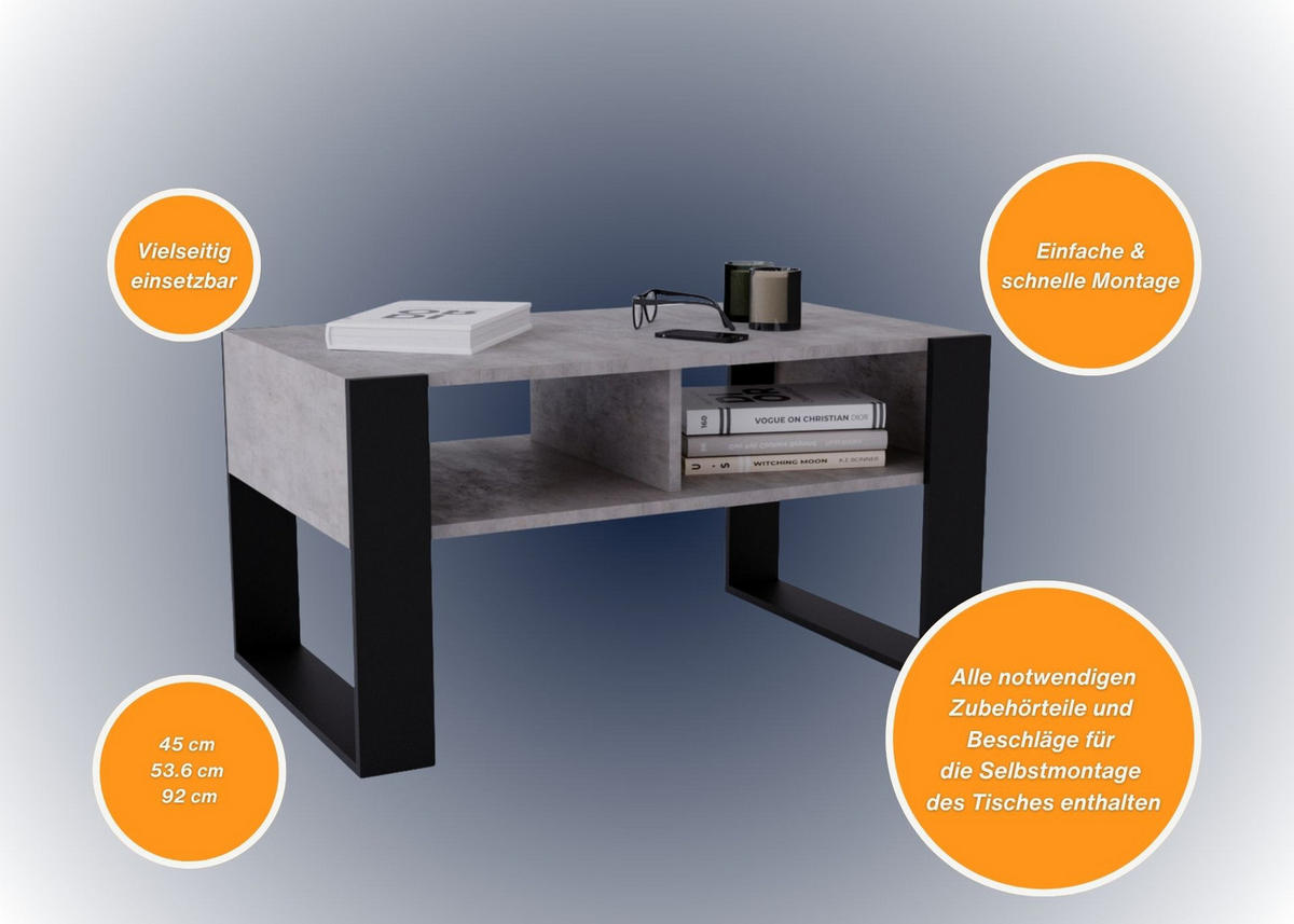 COUCHTISCH Kora92 92/45/53,6 - Schwarz/Grau, Holzwerkstoff (54/92/45cm) - RAUMHIRSCH FURNITURE