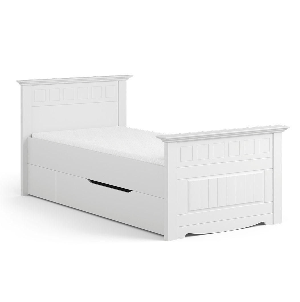 BETT Belluno Elegante Kiefer weiß lackiert 110 / 214 / 95cm - Weiß, Holz (90/200cm) - Feldmann-Wohnen