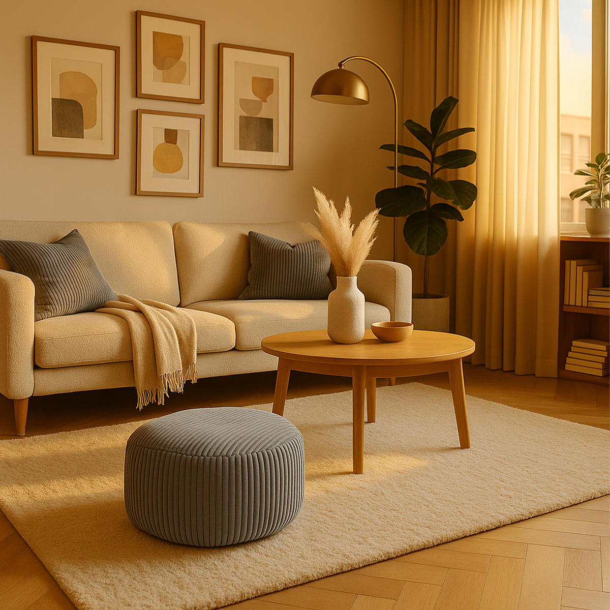 CORD-POUF - Hellgrau/Grau, Kunststoff/Textil (50/35/50cm) - Relaxdays