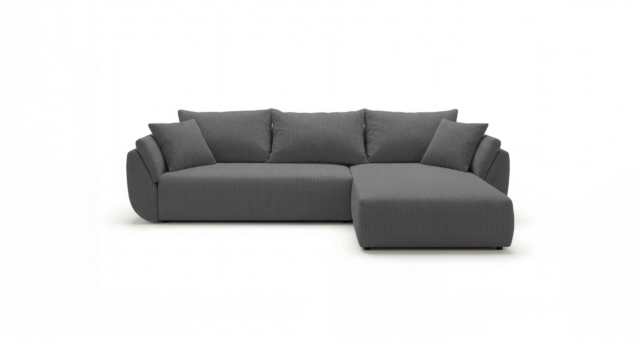 ECKSOFA SYDNEY rechts grau Cord Poso 55 - Schlaffunktion, Bettkasten - Grau, Textil (174/280cm) - Cornero