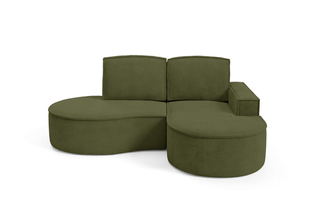 ECKSOFA MOLLY – Halbkreisförmig, Curio‑Bouclé, Lose Kissen, 210x157x88 cm, Rechts, Grün - Grün, Holz/Textil (210/157cm) - DomoHome