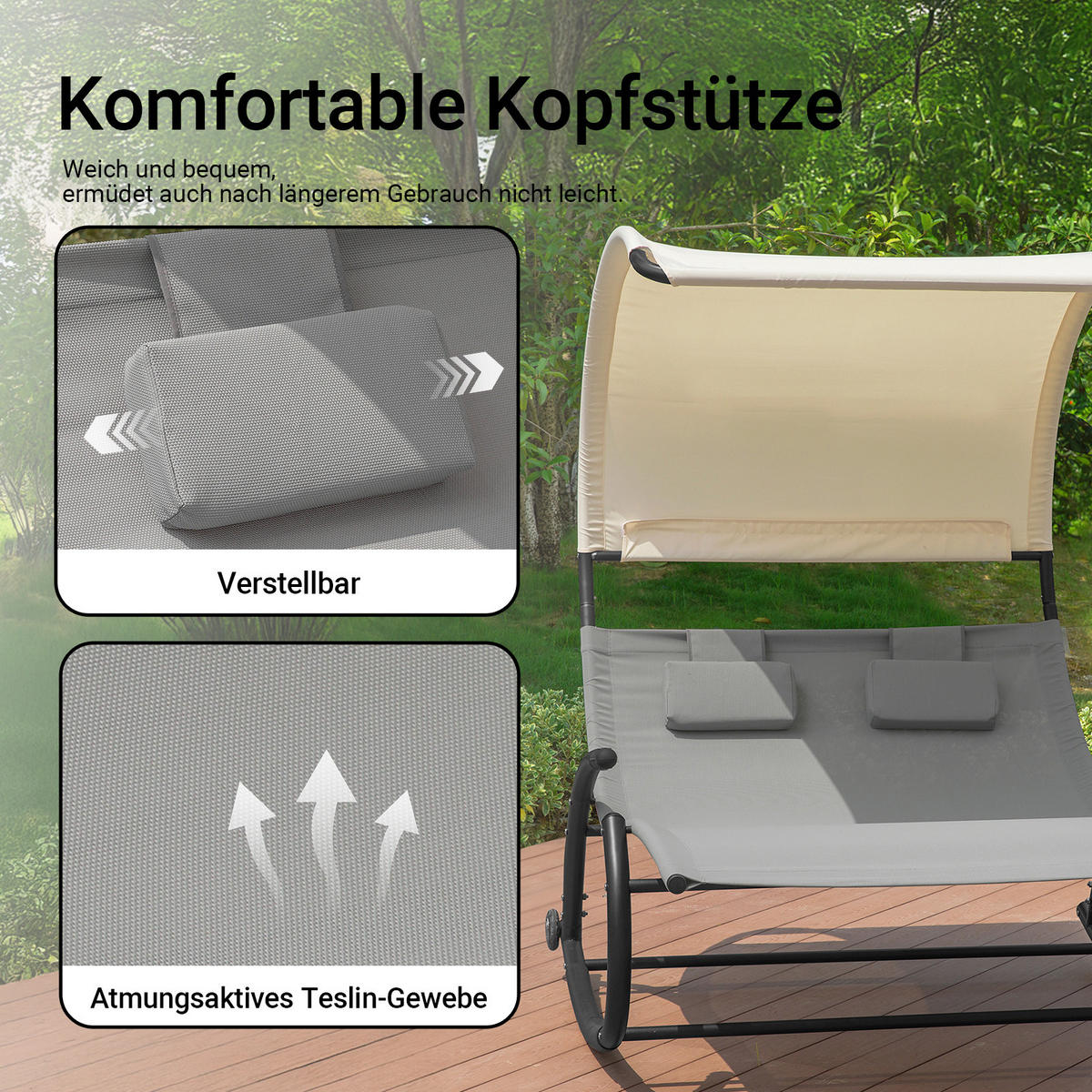 SCHAUKELLIEGE Grau - Beige/Grau, Metall (140/180/184cm) - SoBuy