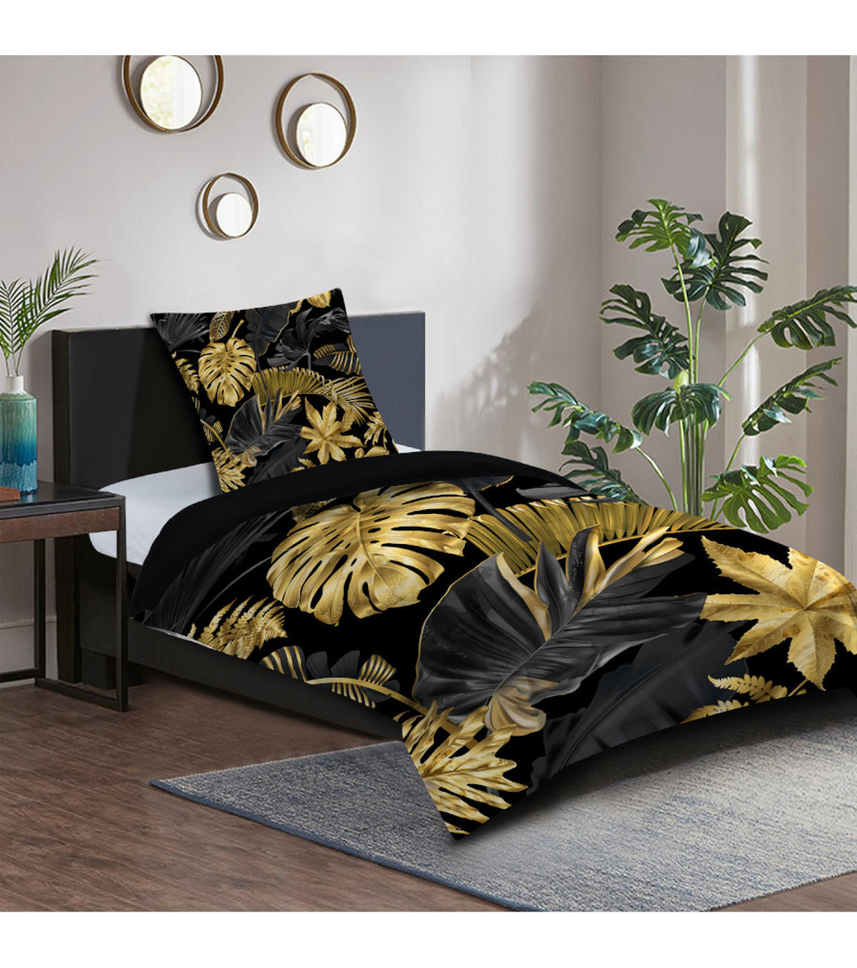 BETTWÄSCHE 2-teilig Golden Leaves - Goldfarben, Naturmaterialien (135/200cm) - Sanilo