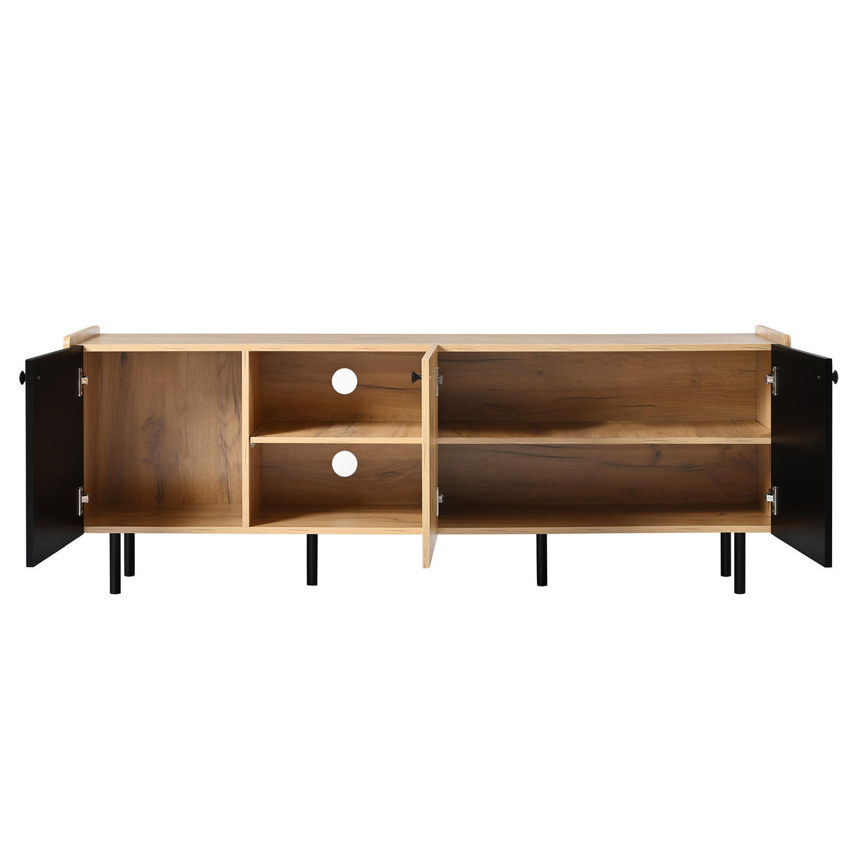 TV SCHRANK mit Drei Türen und Zwei Offenen Fächern - Schwarz/Braun, Holzwerkstoff (38/57/160cm) - Urban Meuble