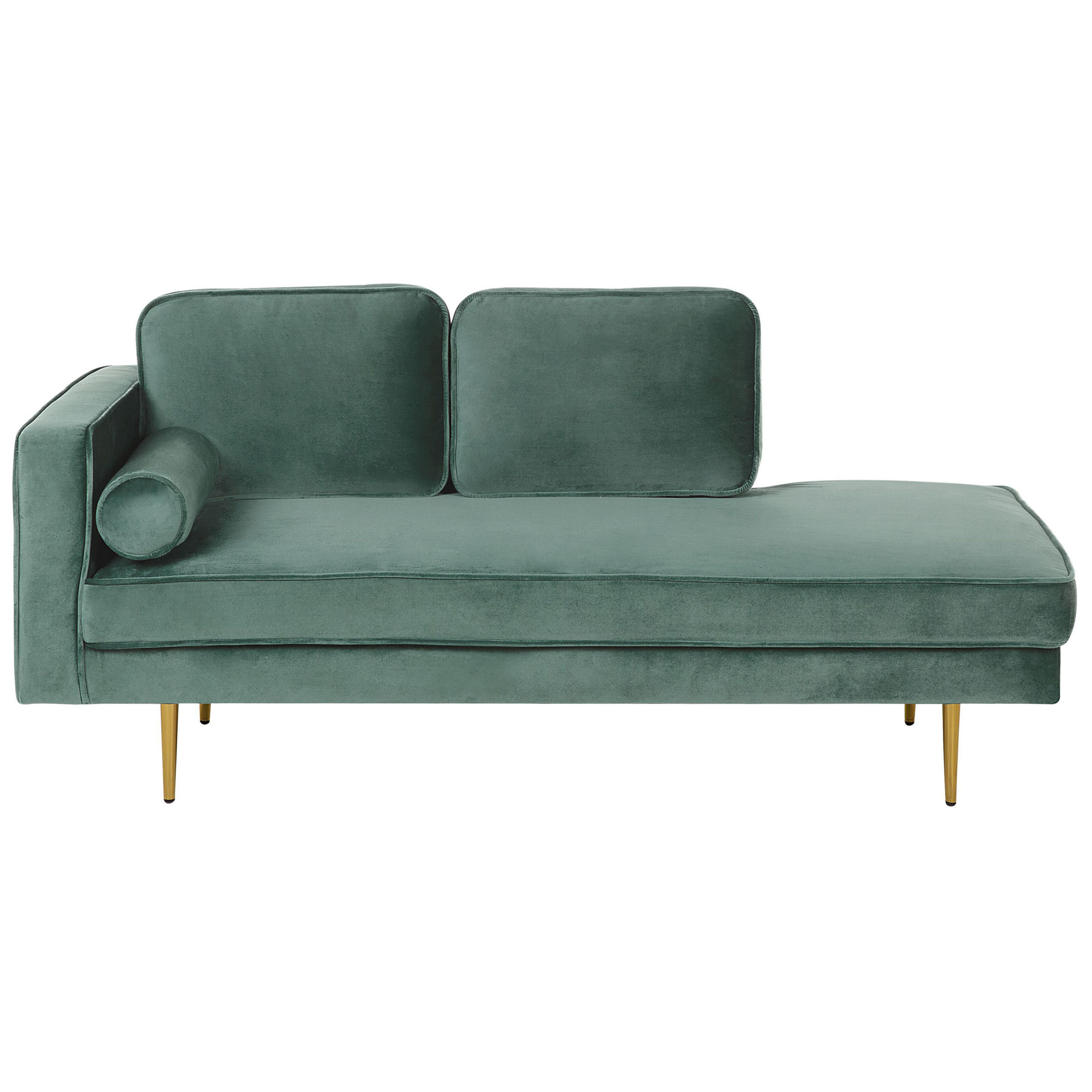 CHAISELONGUE Samtstoff mintgrün linksseitig Miramas - Goldfarben/Mintgrün, Textil (171/63/79cm) - Beliani