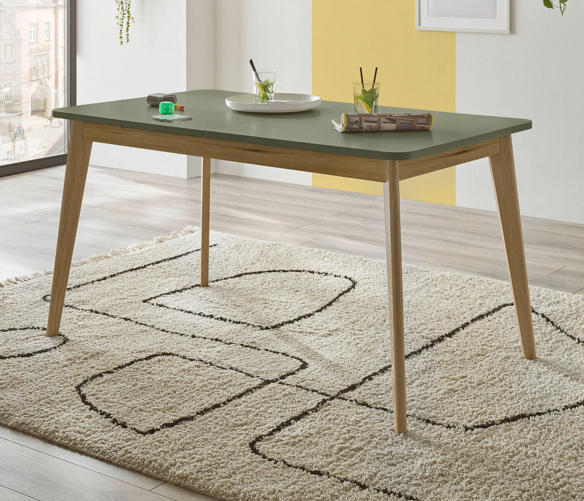 ESSTISCH Salbei, Eiche Evoke, skandinavisch 140 - 180 cm, Küchentisch ausziehbar - Eichefarben/Salbeigrün, Holz/Holzwerkstoff (180/80/75cm) - Furn.Design