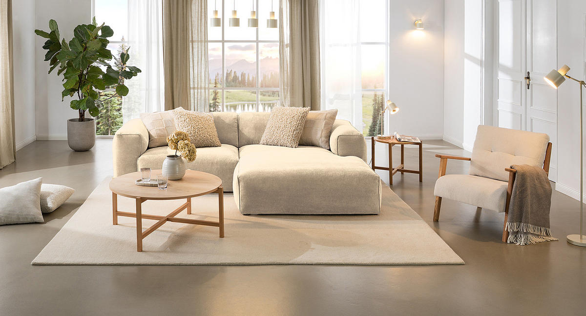 ECKSOFA mit XL-Longchair - Beige/Schwarz, Kunststoff/Textil (260/171cm) - home24