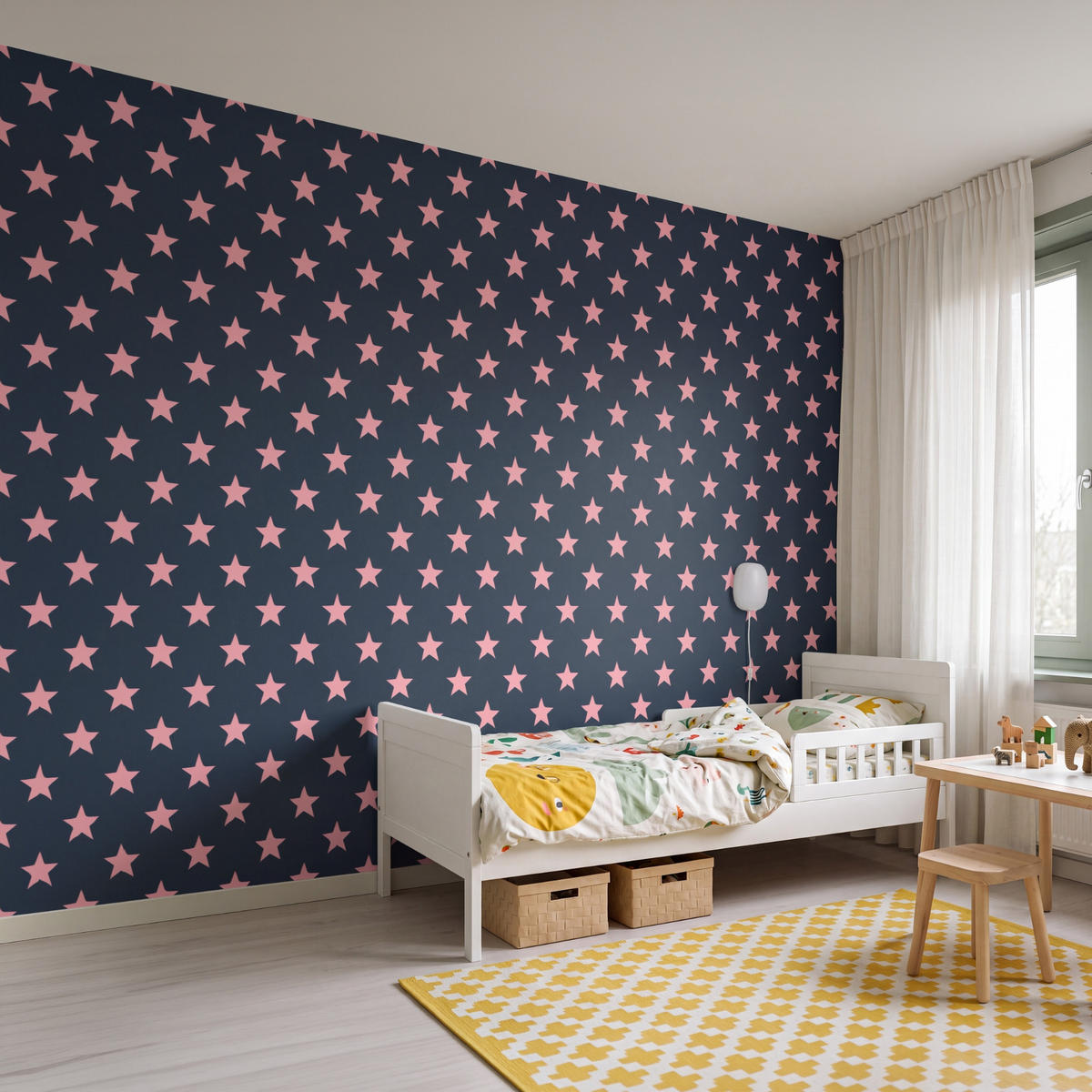 KINDERTAPETE - Muster - Sterne - Rosa - 350x240 cm - Anthrazit, Papier (350/240cm) - OnlyWow