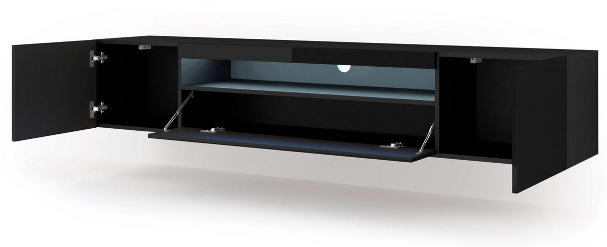 TV LOWBOARD Schwarz matt, Schwarz Hochglanz 200/42/37 - Schwarz Hochglanz, Holzwerkstoff (200/42/37cm) - RAUMHIRSCH FURNITURE