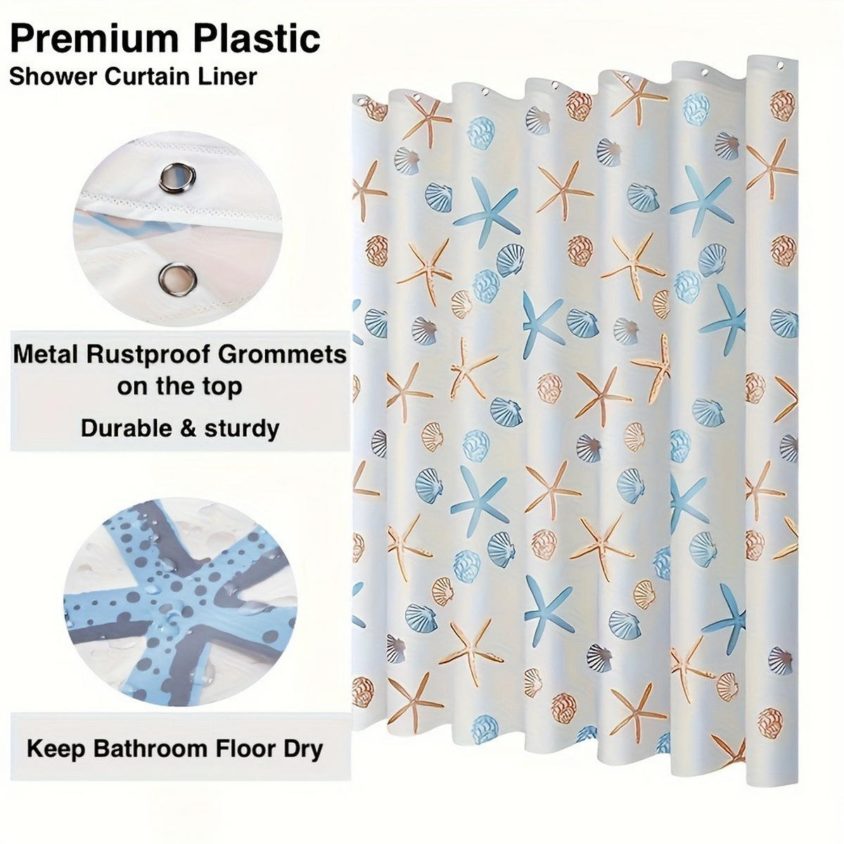 DUSCHVORHANG Seestern PEVA 150 x 180 cm wasserdicht mit Haken ideal für Familien-Badezimmer - Multicolor, Kunststoff (180/150cm) - MCBOSON