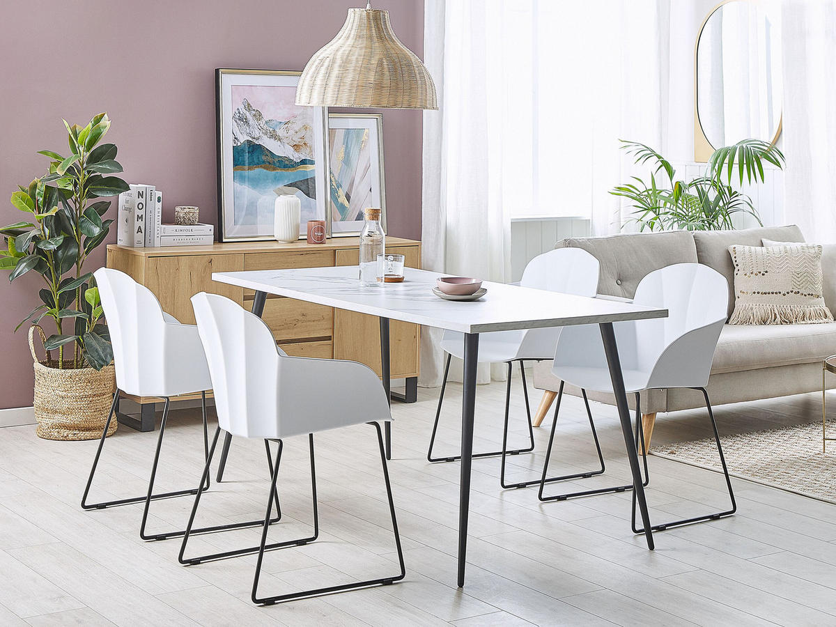 STUHL 2er-Set Kunststoff Weiß Sylva - Weiß, Kunststoff/Metall (58/85/54cm) - Beliani