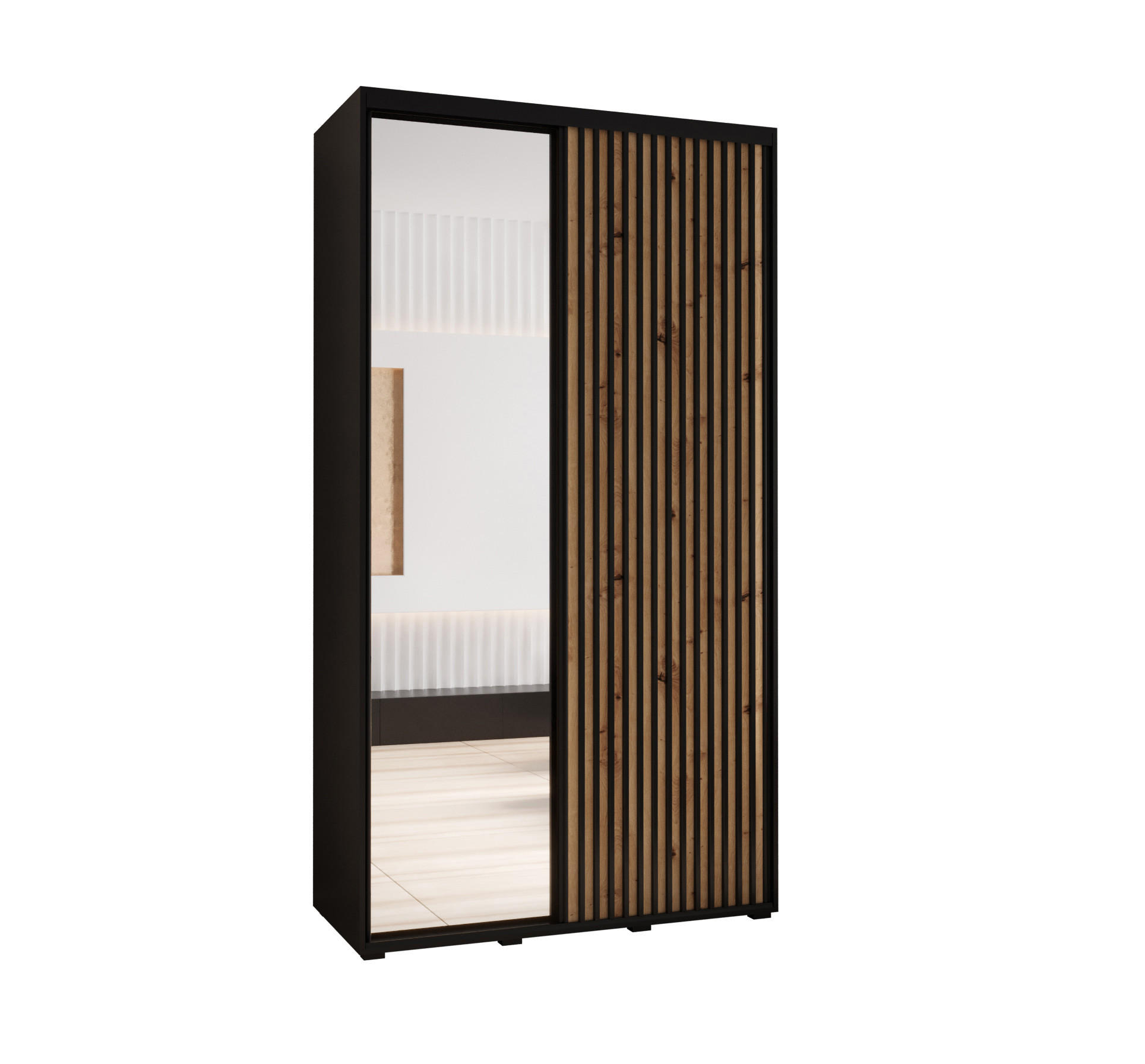 Abiks Möbel Schwebetürenschrank Schwarz, Eiche Artisan, Schwarz 140x205.2x45 cm