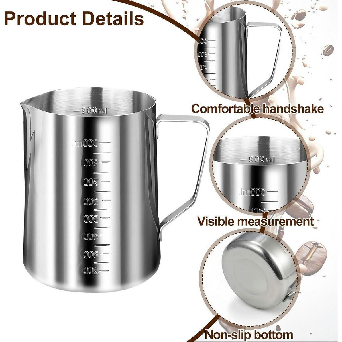 MESSBECHER Edelstahl 1L mit Rührstab - Silberfarben, Metall (0.9L)