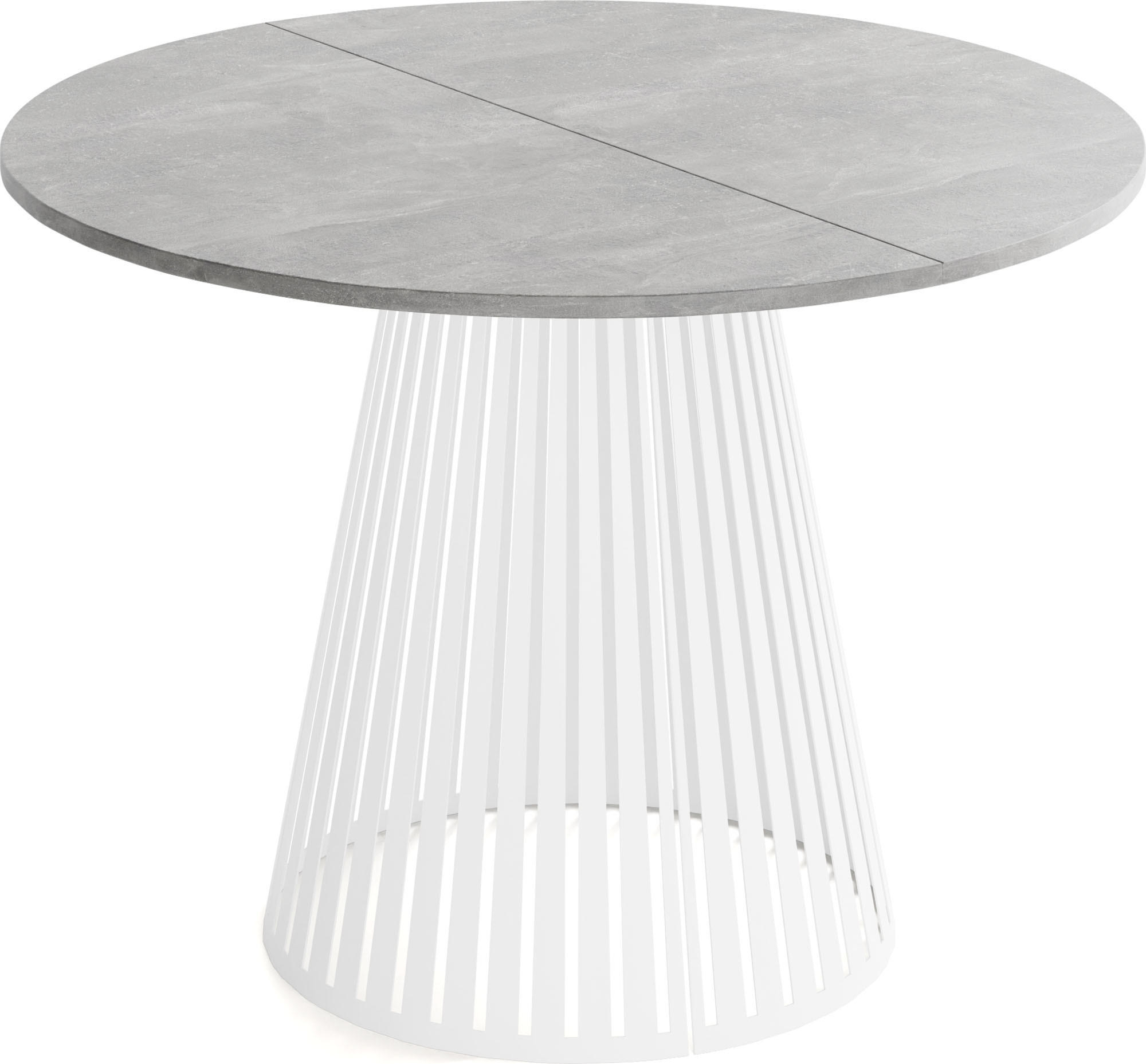 ESSTISCH Naro rund ausziehbar mit Weißem Lamellen-Metallgestell, Grauer Beton 120-200/120/76 cm - Hellgrau/Weiß, Holzwerkstoff/Metall (120/120/76cm) - WFL GROUP
