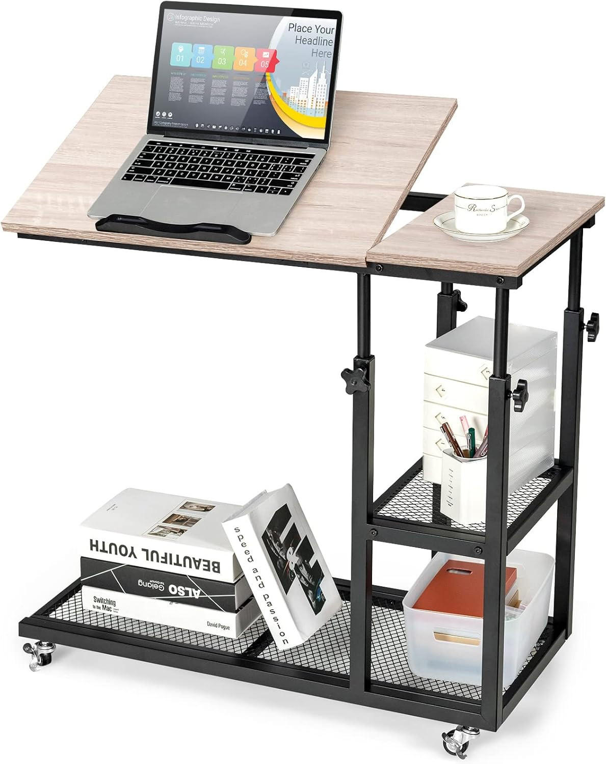 BEISTELLTISCH 95cm Holz - Braun, Holz (80/40/95cm) - COSTWAY
