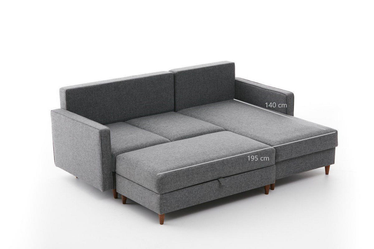 ECKSOFA mit Hocker, Schlaffläche - Walnussfarben/Braun, Holz/Kunststoff (155/210cm) - myHomelando