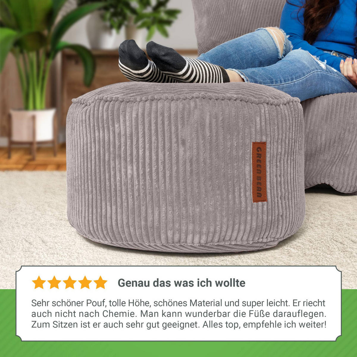 SITZSACK-HOCKER Pouf "Cord" 45x25cm - Grau, Textil (45/25/45cm) - Green Bean