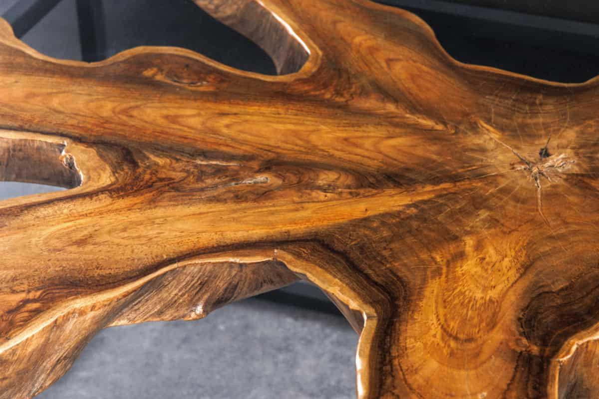 COUCHTISCH ROOT Teakholz quadratisch Natur|Schwarz|Transparent 70cm - Transparent/Schwarz, Glas/Holz (70/70/40cm) - riess-ambiente