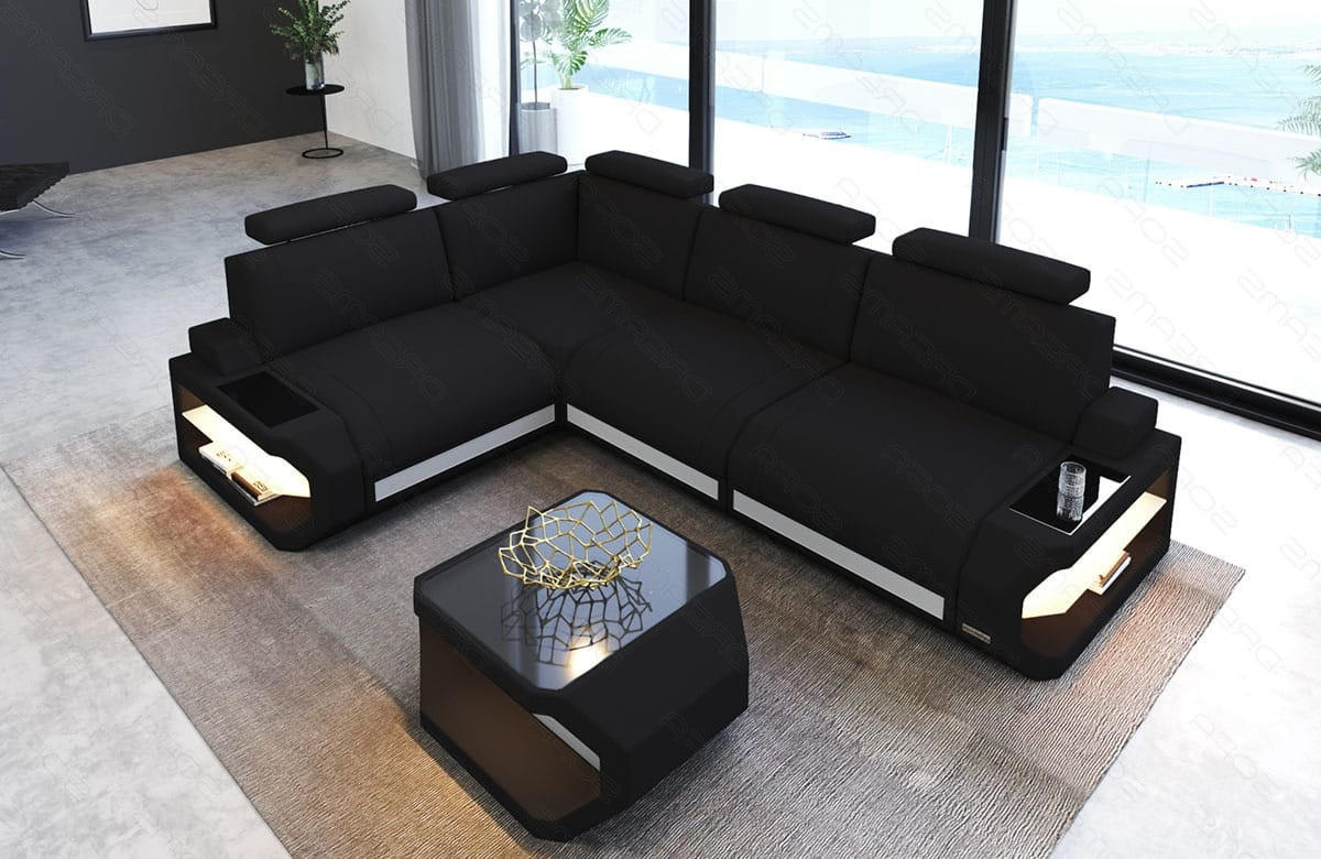 ECKSOFA Siena Schwarz Weiß Mikrofaserstoff - Schwarz, Kunststoff (272/272cm)