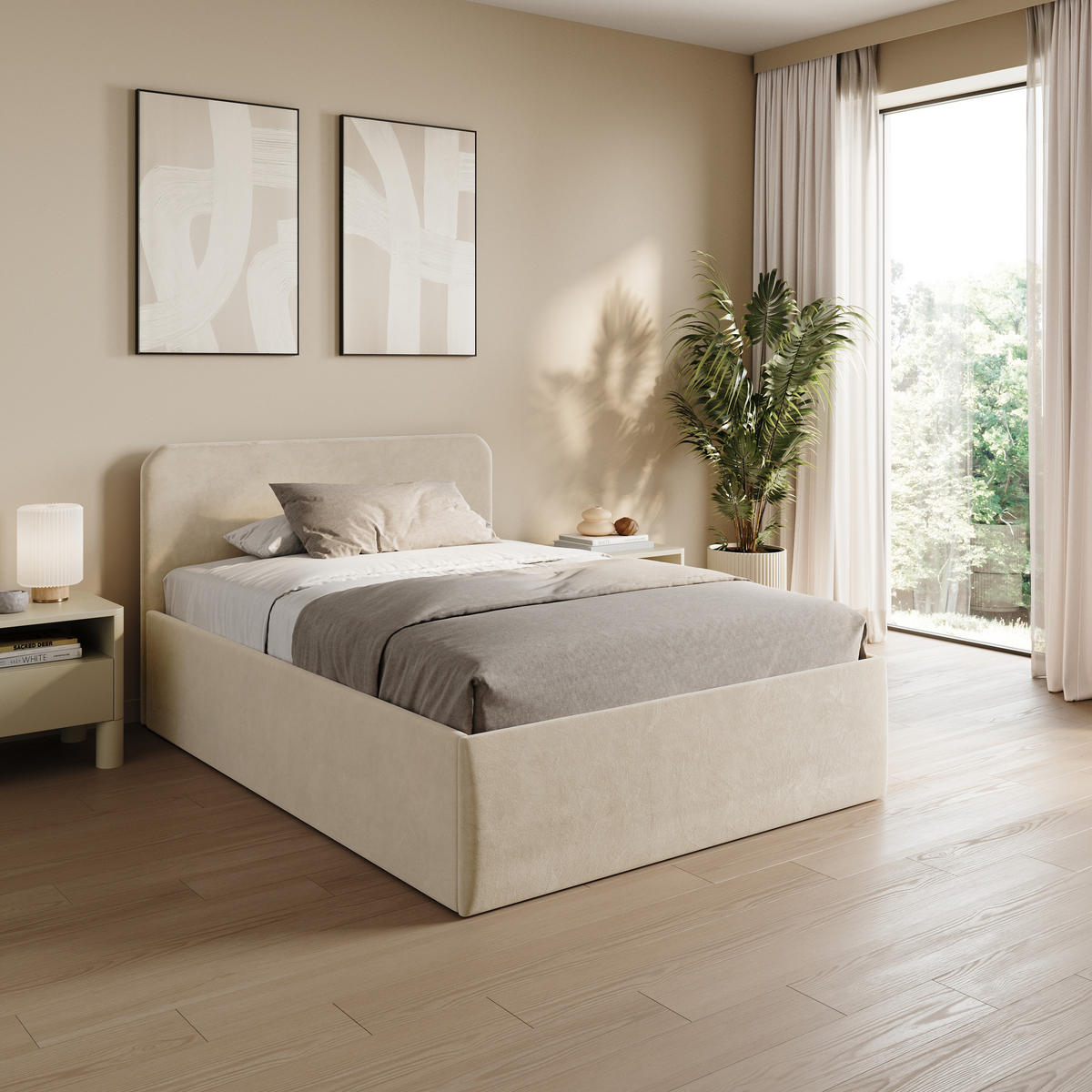 POLSTERBETT 140x200 cm Bonnellfederkernmatratze H2 Microvelours in Vanille - Creme, Textil (140/200cm) - Home Collective