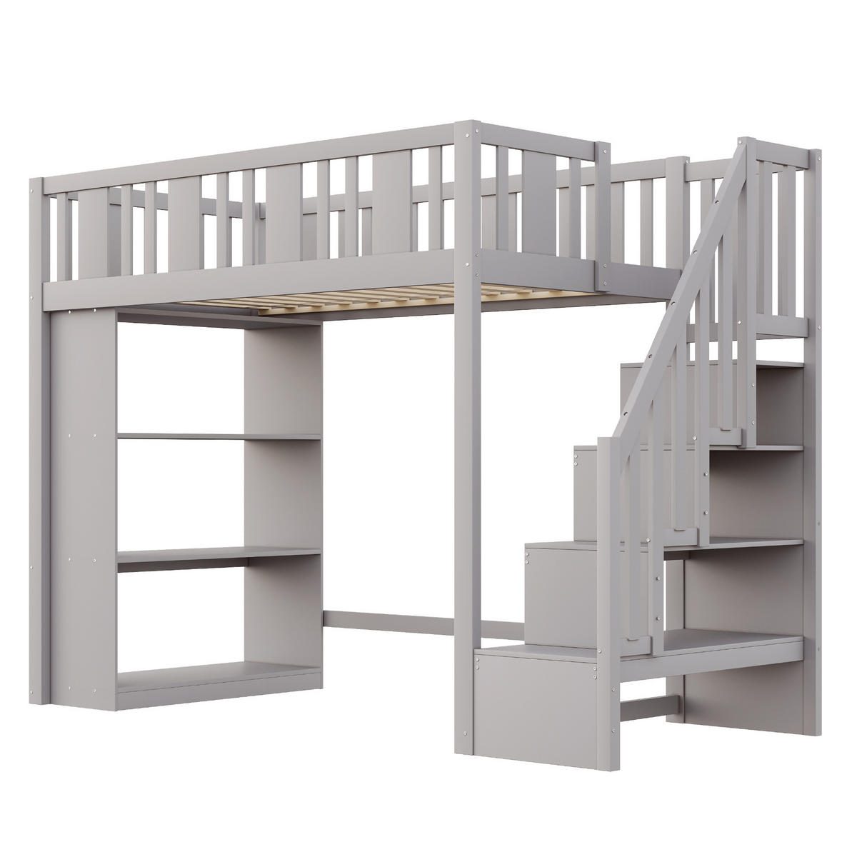 HOCHBETT 90/200 cm grey mit Stauraumtreppe - Grau, Holz (90/200cm) - OKWISH