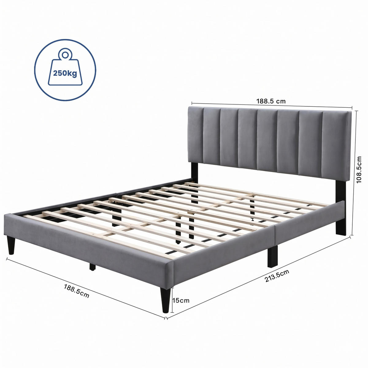 POLSTERBETT mit Lattenrost 180x200 cm Grau - Grau, Metall (180/200cm) - Home Collective