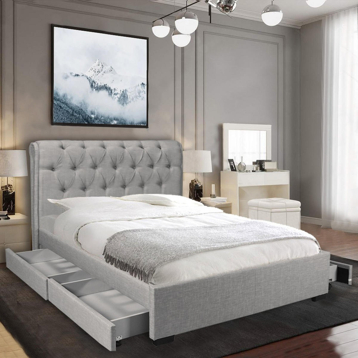 POLSTERBETT CHELSEA mit Schubladen/ Bett 160x200 - Hellgrau - Hellgrau, Holzwerkstoff (160/200cm) - Weber Industries