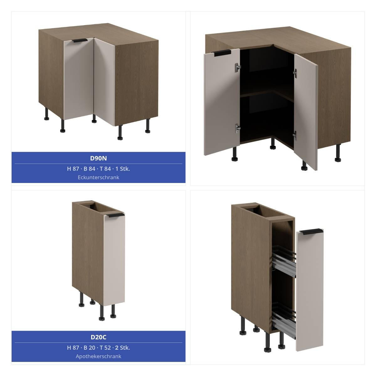 WINKELKÜCHE 345 x 285 cm - Sorento KS12-M345 - in Beige / Dunkle Eiche - Eichefarben/Beige, Holz/Metall (630/247/58cm)