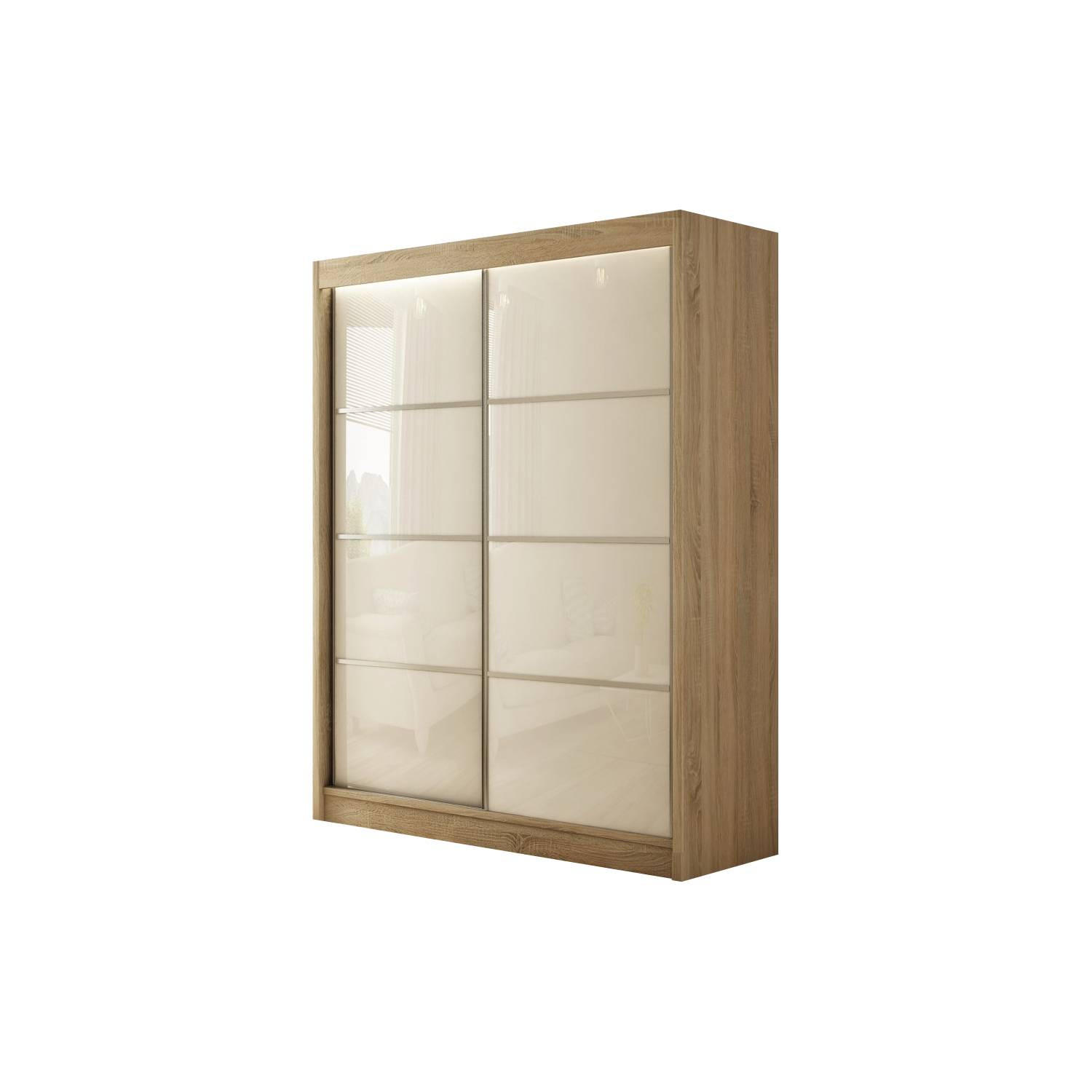 Meblini Schiebetürenschrank Sonoma Eiche, Weiß 200x215x61 cm