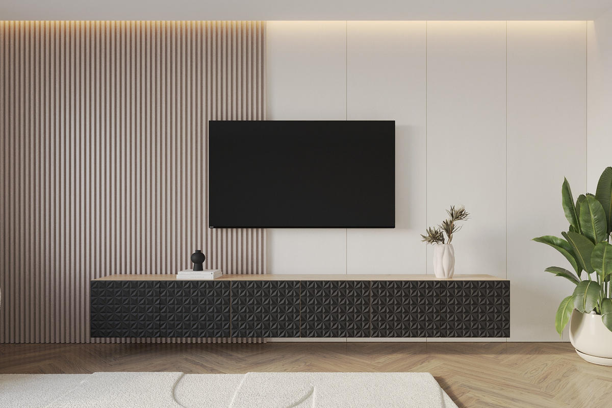 LOWBOARD VIRA-W 3x100x40x41 cm - Artisan / Schwarz - Schwarz, Holzwerkstoff (300/40/41cm) - ALTDECOR