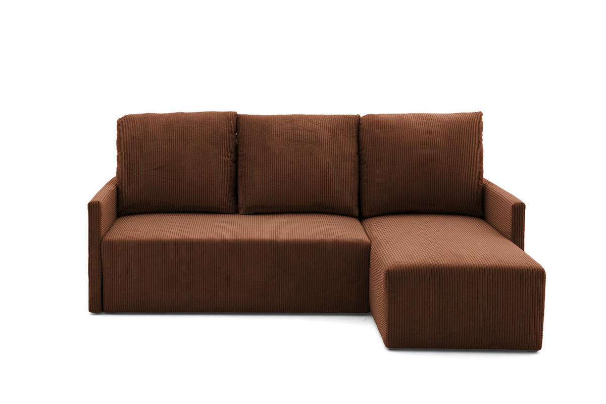 ECKSOFA GARDA L Links mit Schlaffunktion 132x198 Cord Braun - Schwarz/Braun, Holz/Kunststoff (209/145cm) - NACANAPA