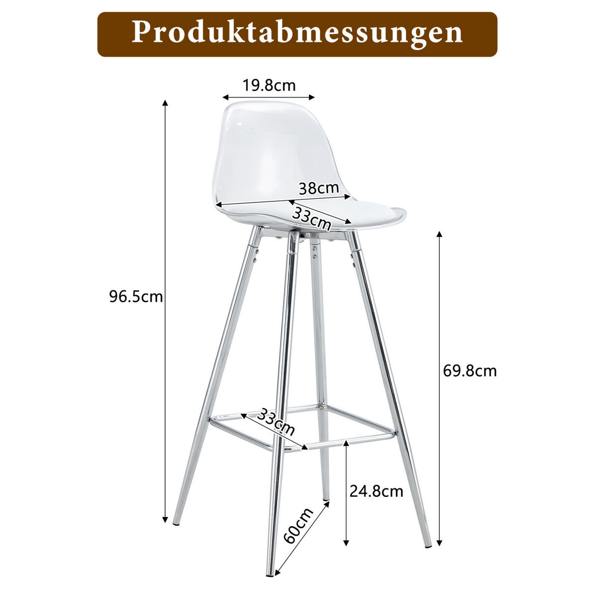 BARHOCKER mit Rückenlehne 2er-Set Transparent Silber - Silberfarben, Metall (33/96.5/38cm) - Meubliv