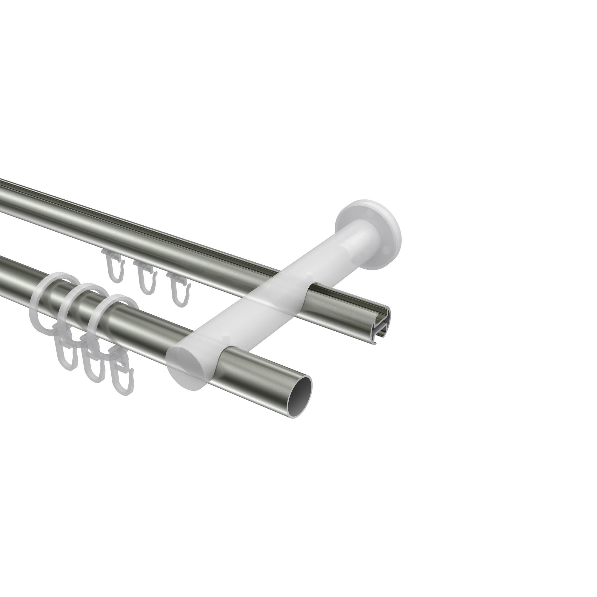 GARDINENSTANGE RUNDROHR-INNENLAUF Platon Tanara 240 cm (geteilt in 2 x 120 cm), 2-läufig, 20 mm Ø Edelstahl-Optik - Edelstahlfarben/Silberfarben, Metall (240cm) - INTERDECO