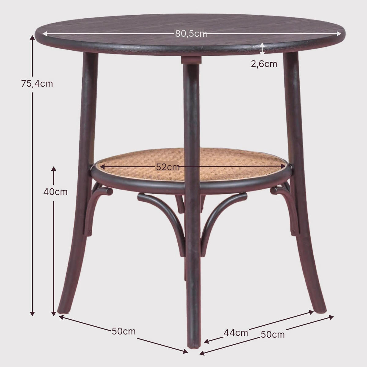 RATTANTISCH Rund Schwarz 81/81/75 cm - Schwarz, Holz (81/81/75cm) - Nest Dream