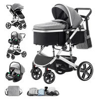 KINDERWAGENSET mit hoher Landschaft, verstellbarer Griff, Moskitonetz, Aluminiumrahmen, SK21-GRAU - Grau, Metall (80/60cm) - Kaket