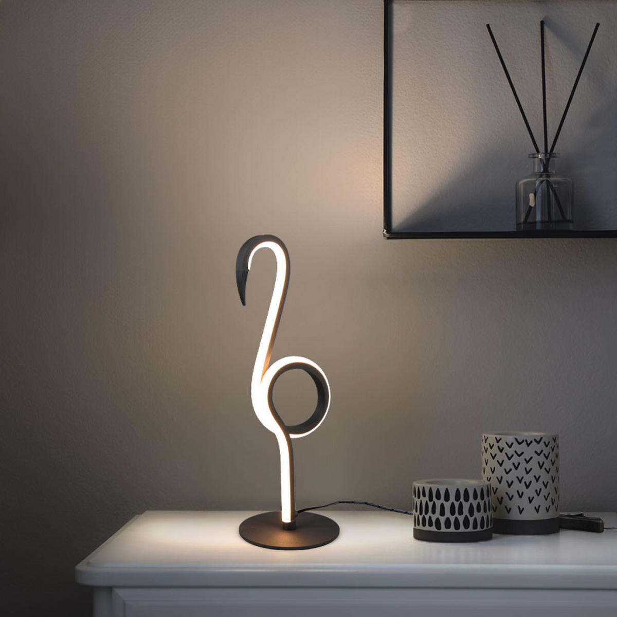LED TISCHLEUCHTE INGO Schwarz Flamingo Design - Schwarz, Metall (12/14/35cm) - Trio Leuchten