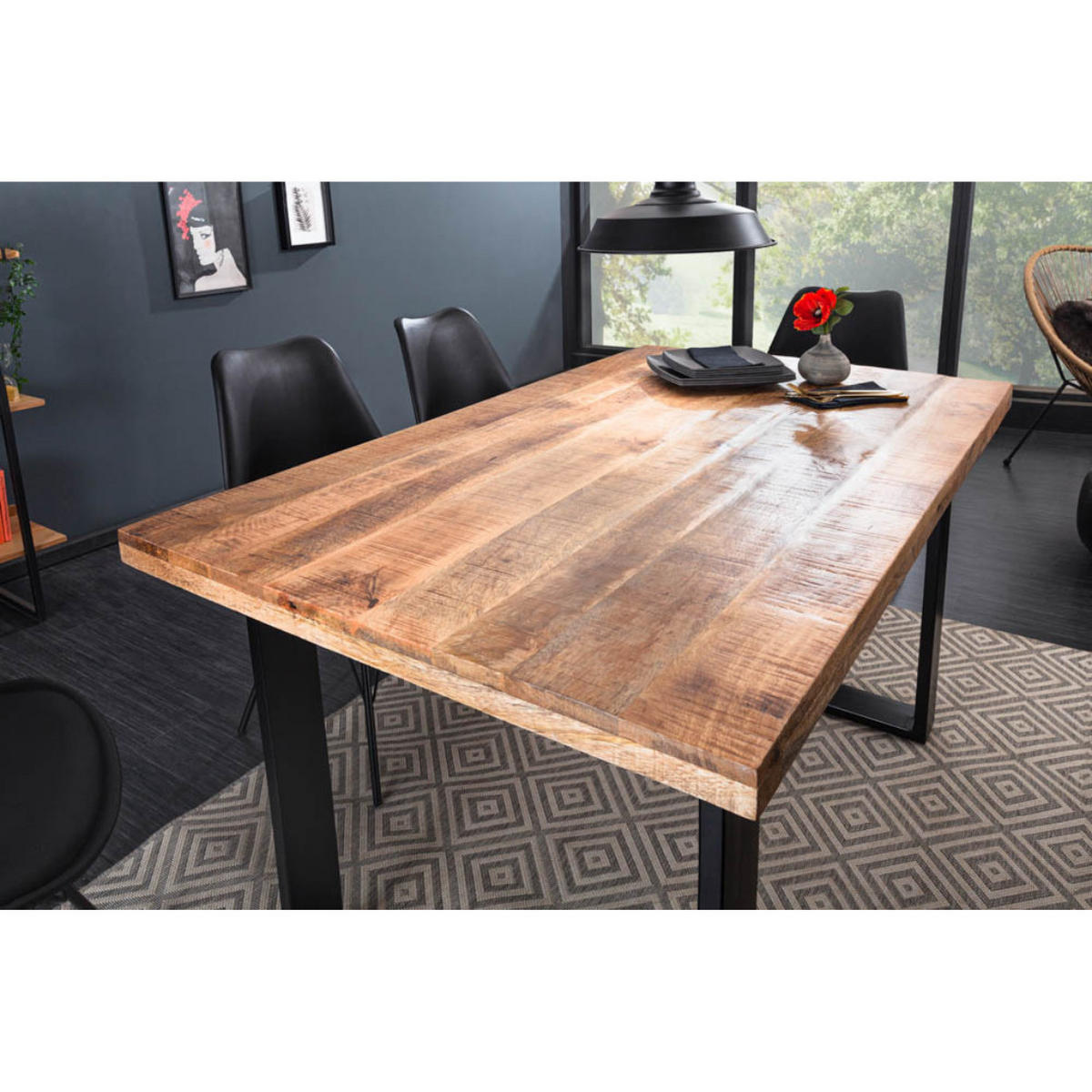ESSTISCH IRON CRAFT Mangoholz Schwarz 120 cm - Schwarz/Braun, Holz/Metall (80/120/77cm) - riess-ambiente